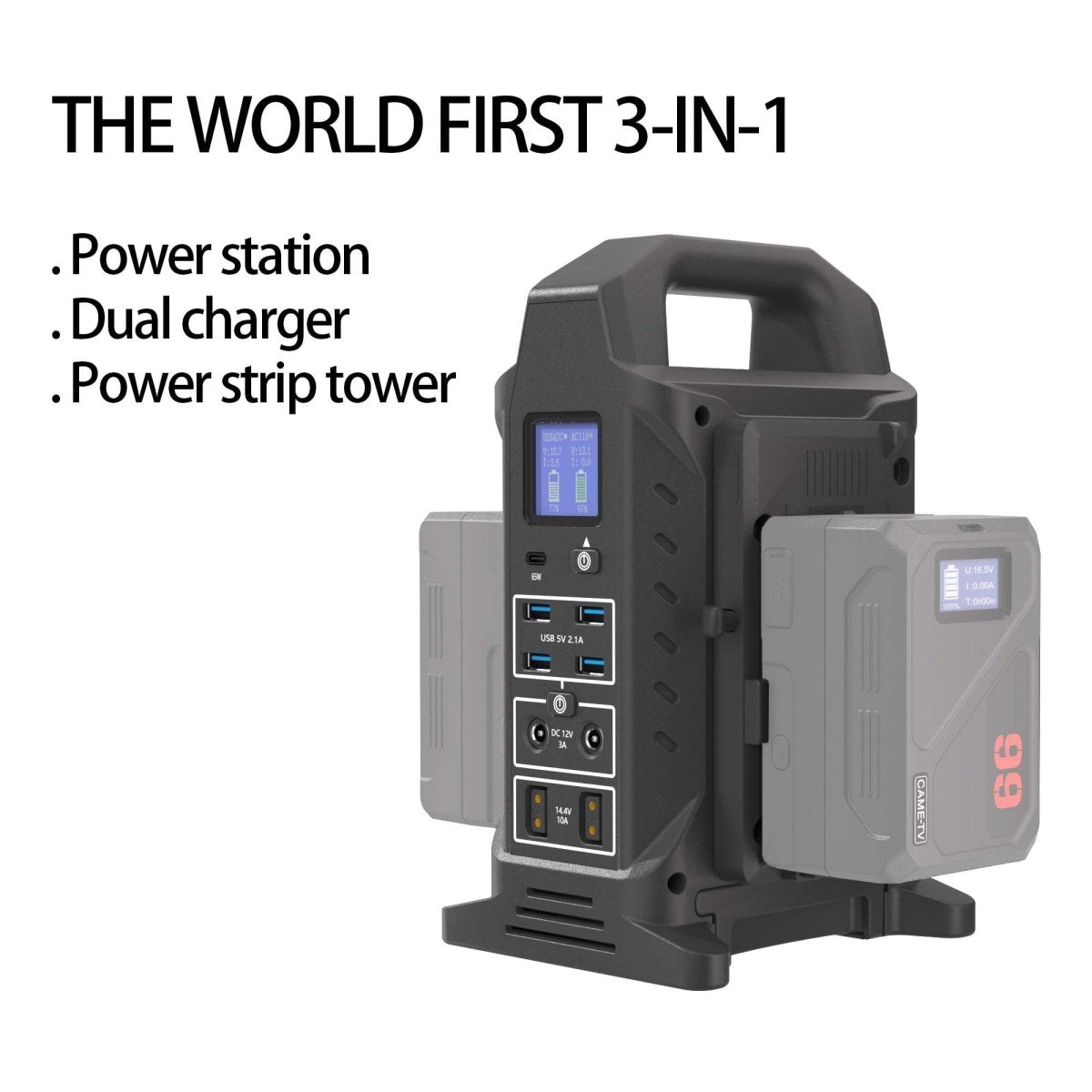 CAME-TV Dual V-Mount Battery Charger, Power Station and Power Strip 3-in-1