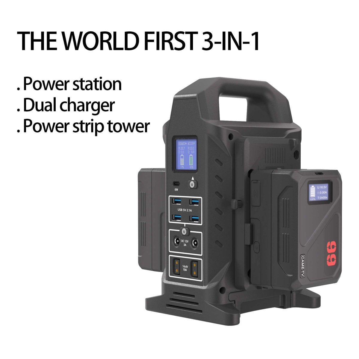 CAME-TV Dual V-Mount Battery Charger, Power Station and Power Strip with  Two Mini-99C Batteries