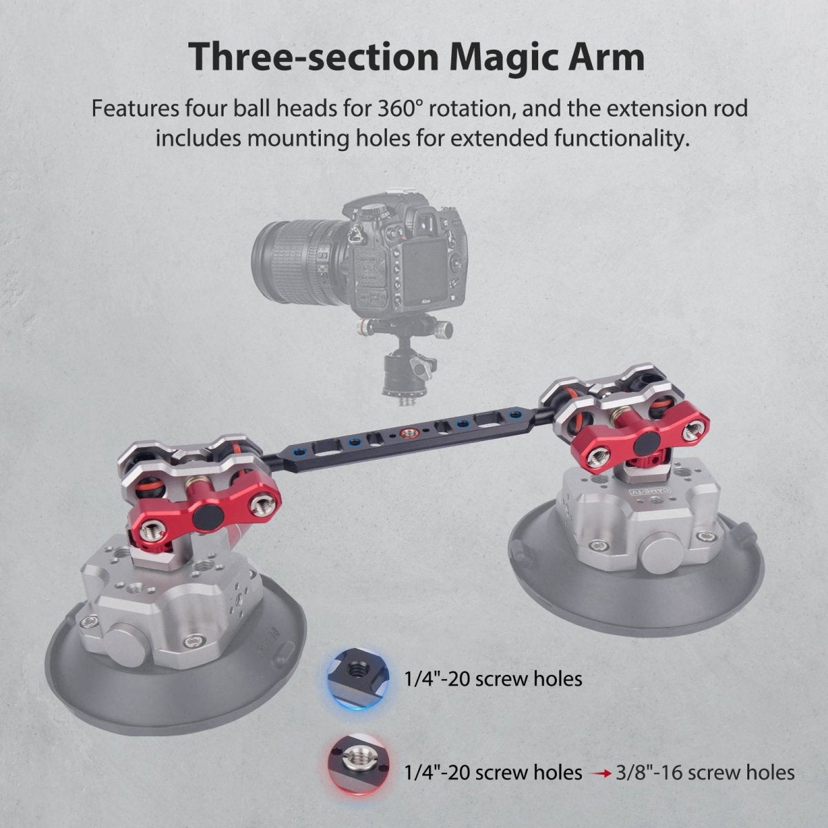 12.4" Aluminum Articulating Magic Arm Dual Ballhead Extension Bar with 1/4" Screws - CAME - TV