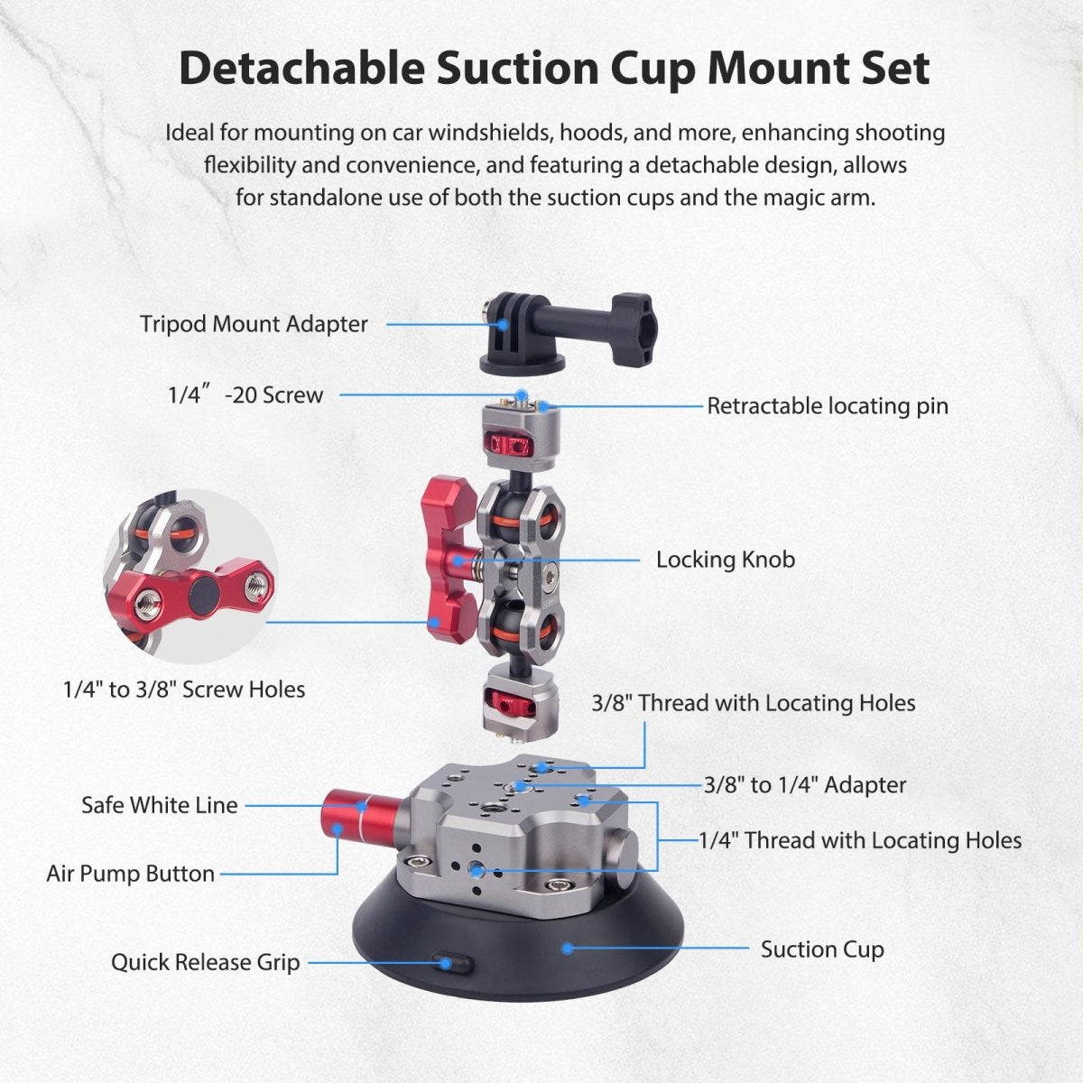 CAME - TV 6" Suction Cup Camera Mount with 1/4" Screw Ball Head Magic Arm - CAME - TV