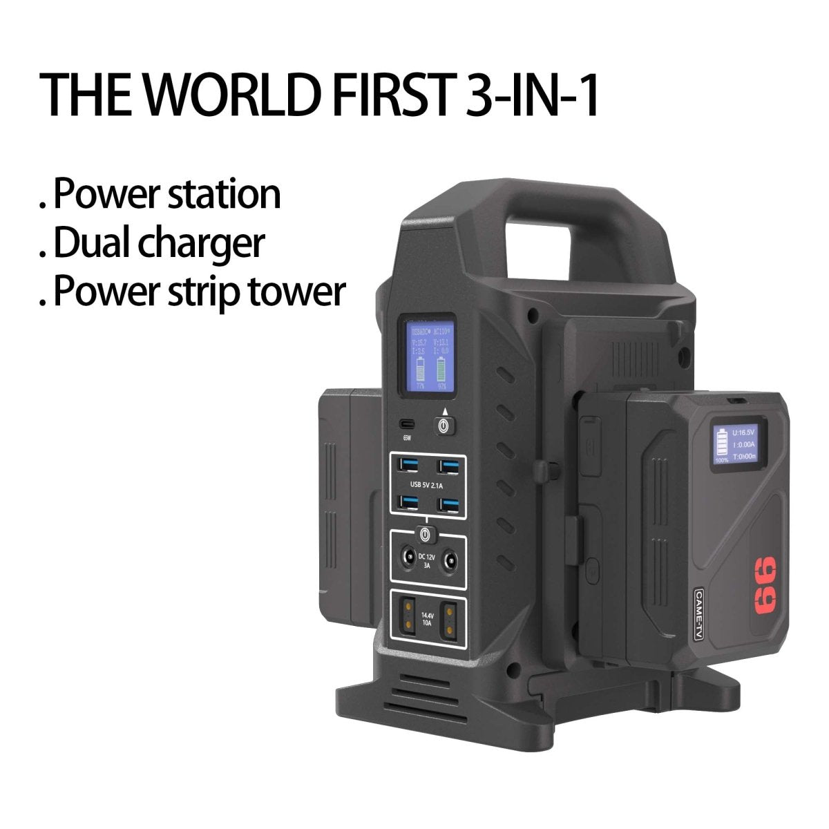 CAME - TV Dual V - Mount Battery Charger, Power Station and Power Strip with Two Mini - 99C Batteries - CAME - TV