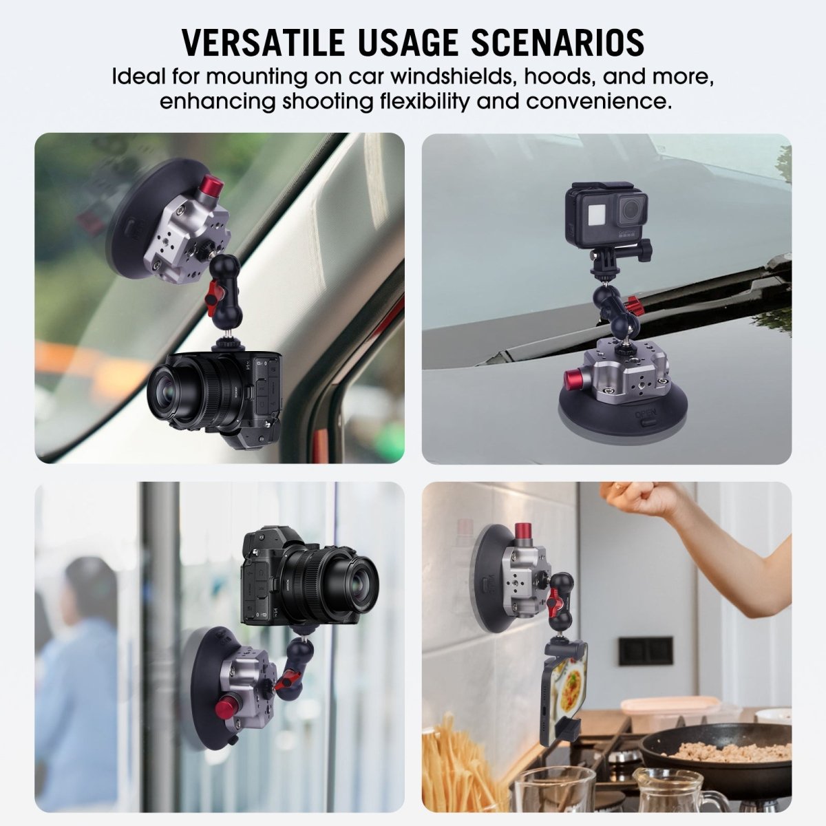 Mechrig 4.5" Suction Cup Camera Mount with 1/4" Screw Ball Head Magic Arm - CAME - TV