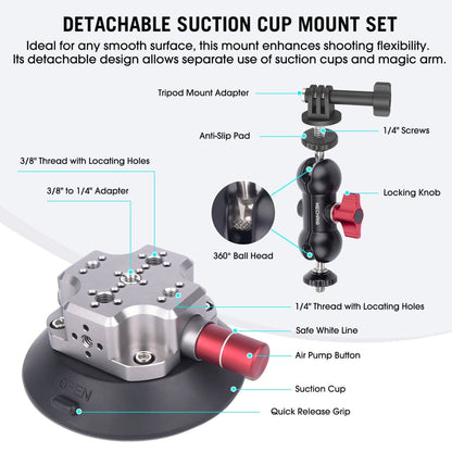 Mechrig 4.5" Suction Cup Camera Mount with 1/4" Screw Ball Head Magic Arm - CAME - TV