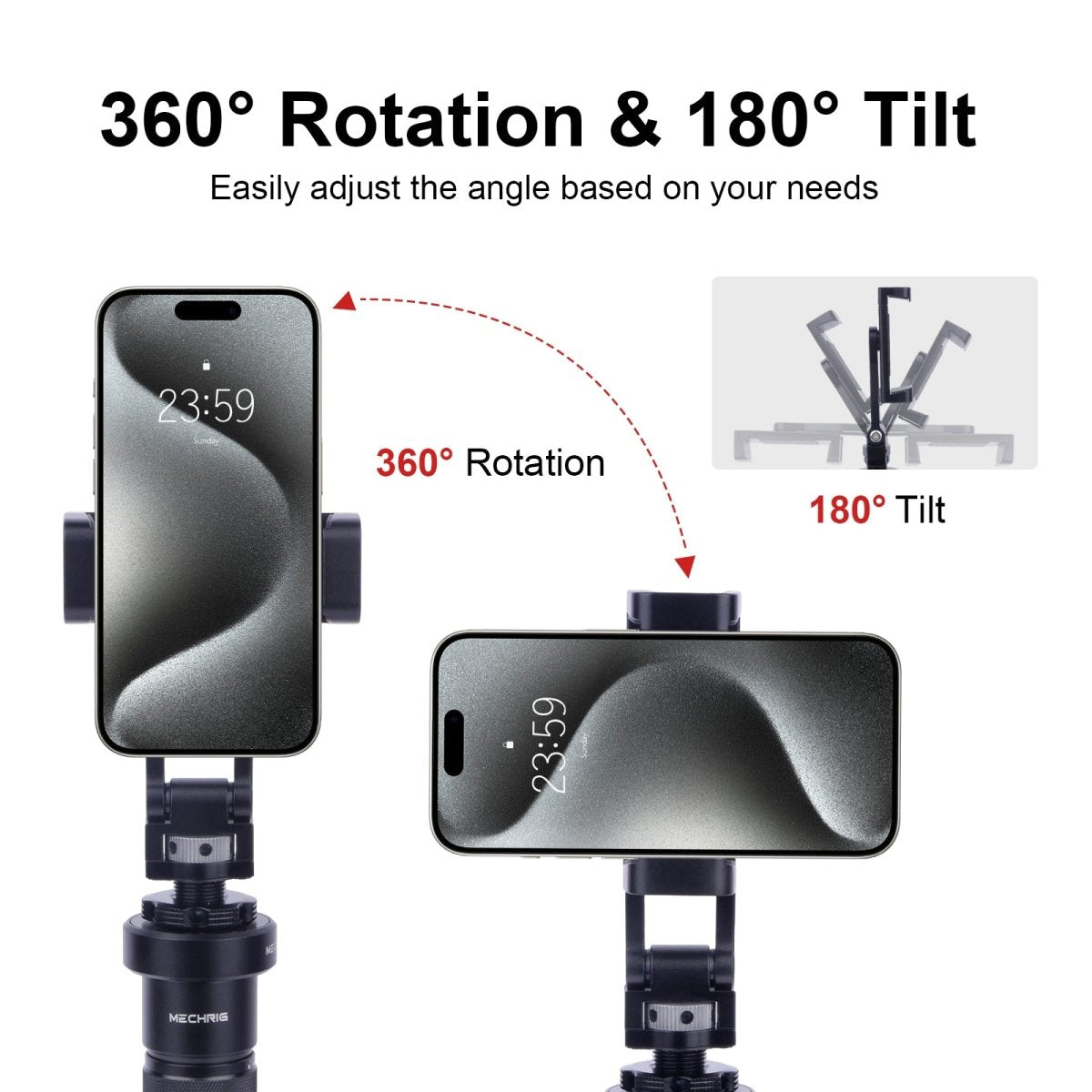 Mechrig Aluminum 360° Rotation & 180° Tilt Phone Clamp with 1/4" Screw - CAME - TV