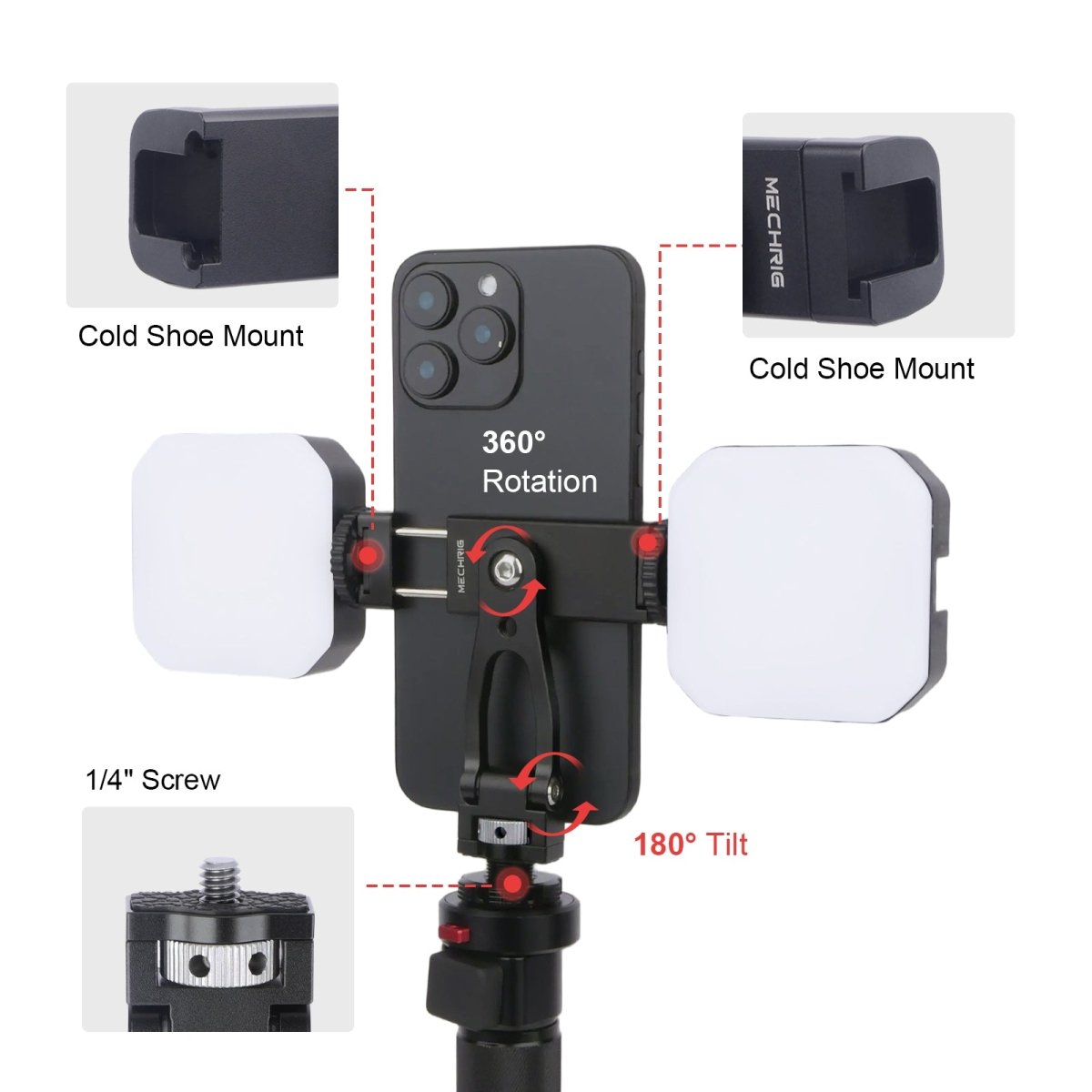 Mechrig Aluminum 360° Rotation & 180° Tilt Phone Clamp with 1/4" Screw - CAME - TV