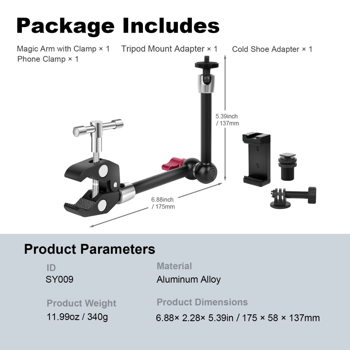 Mechrig Aluminum Super Clamp with 1/4" Screw 11" Articulating Magic Arm - CAME - TV