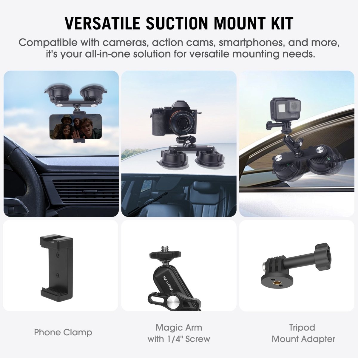 Mechrig Dual Suction Cup Camera Mount with Ballhead Magic Arm - CAME - TV