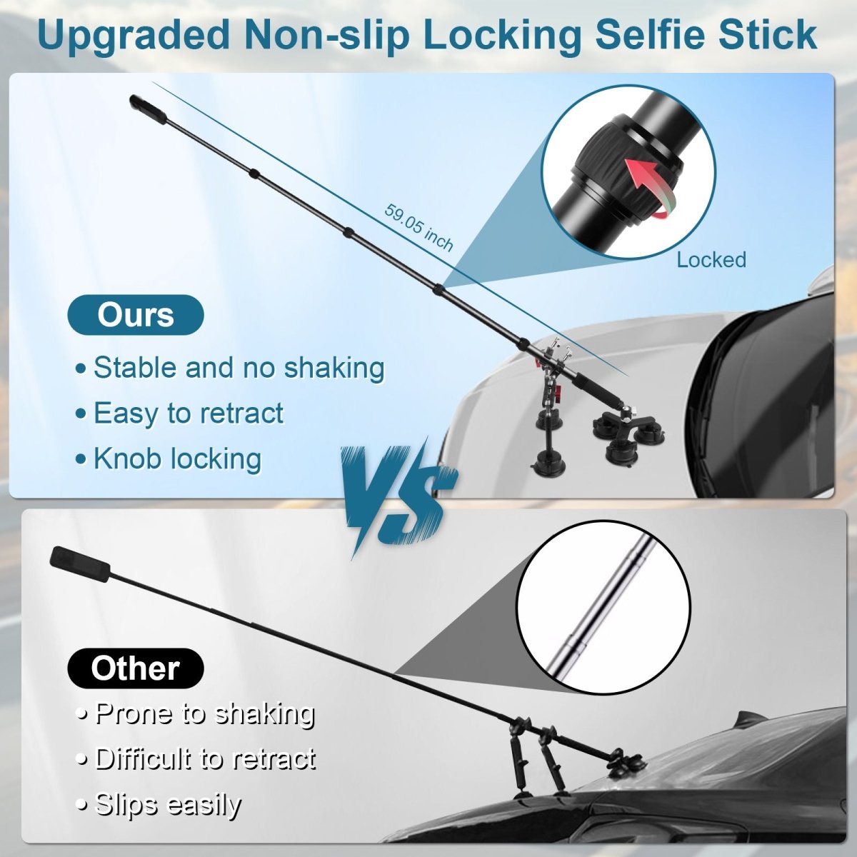 Mechrig Five Suction Cup Car Mount Kit with 59” Retractable Selfie Stick - CAME - TV