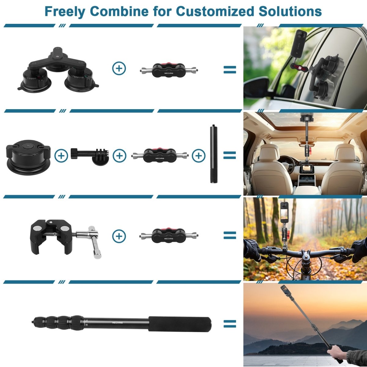 Mechrig Five Suction Cup Car Mount Kit with 59” Retractable Selfie Stick - CAME - TV