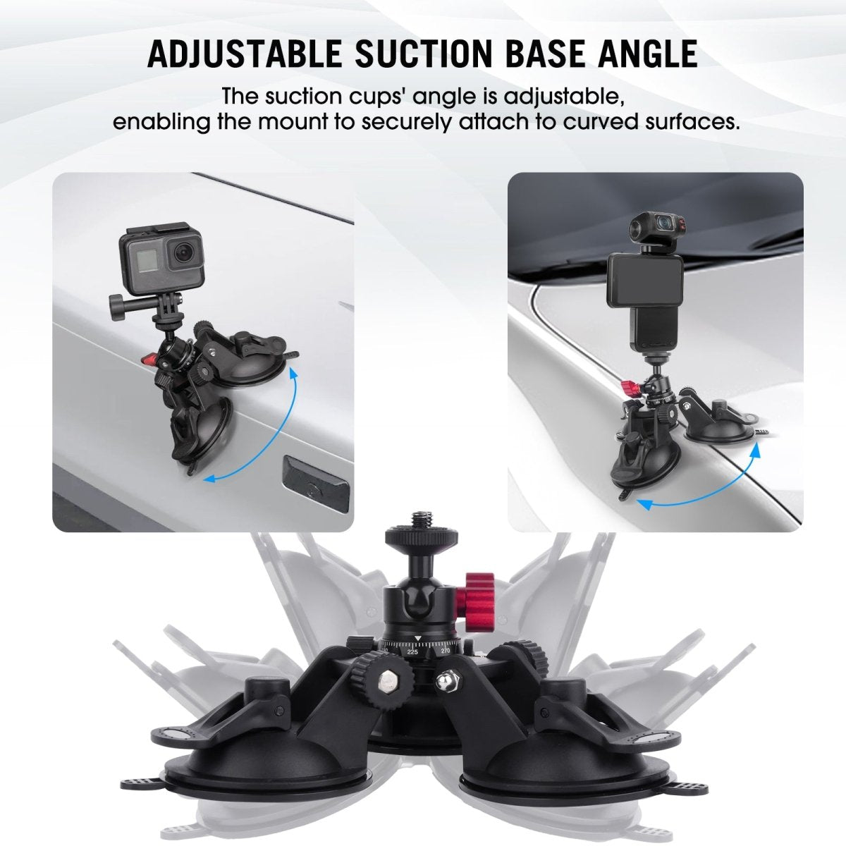 Mechrig Multi - Angle Triple Suction Cup Car Mount with 360° Ball Head - CAME - TV