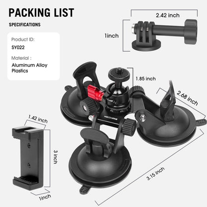 Mechrig Multi - Angle Triple Suction Cup Car Mount with 360° Ball Head - CAME - TV