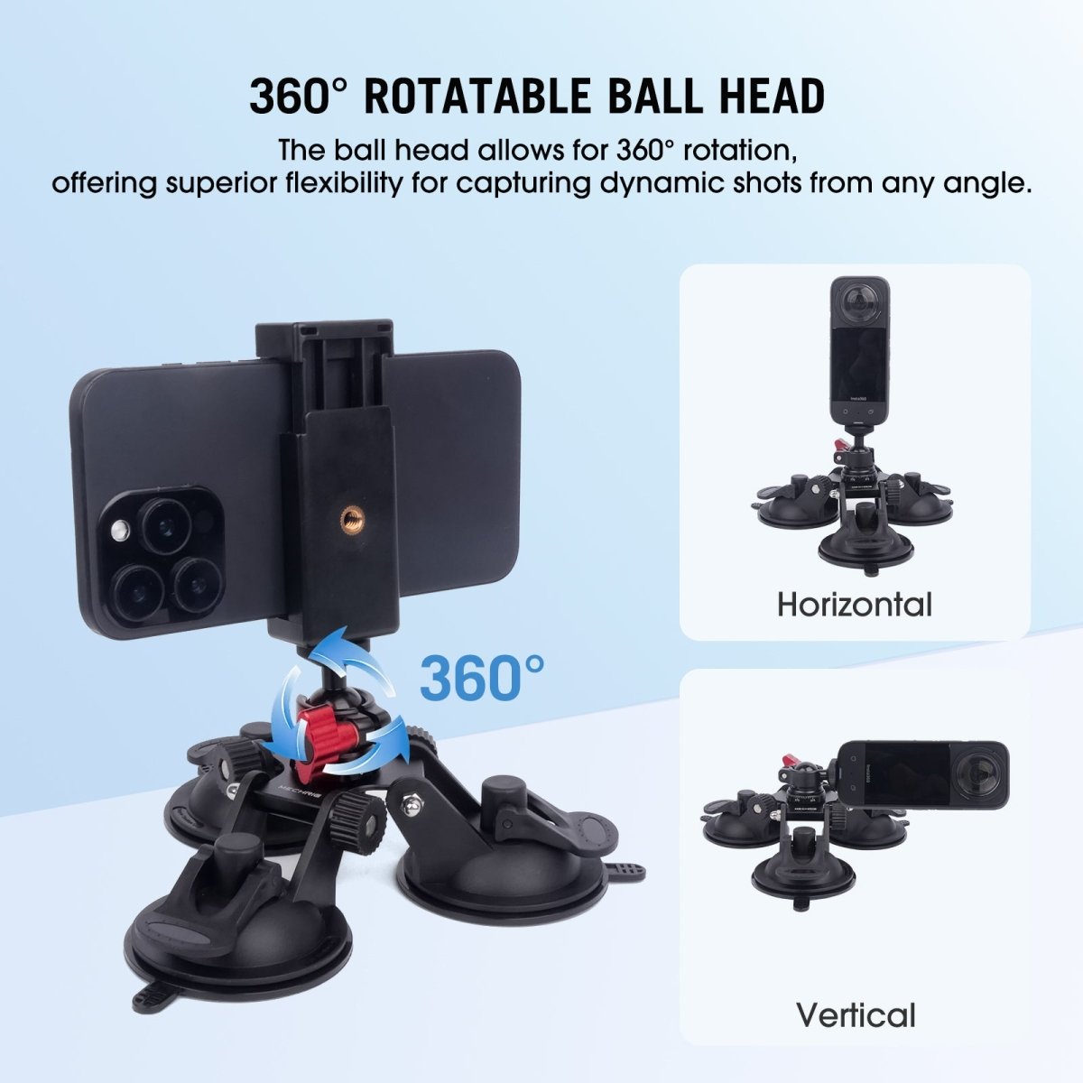 Mechrig Multi - Angle Triple Suction Cup Car Mount with 360° Ball Head - CAME - TV