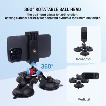 Mechrig Multi - Angle Triple Suction Cup Car Mount with 360° Ball Head - CAME - TV