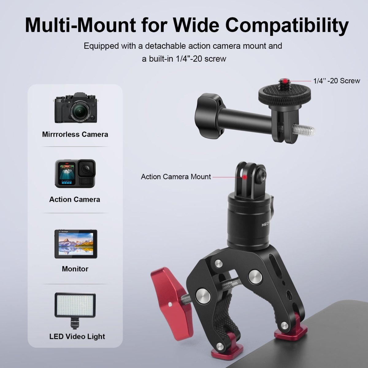 Mechrig Multi - functional 360° Rotatable Super Clamp Mount for Action Cameras - CAME - TV